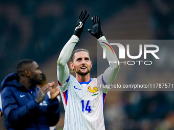 Adrien Rabiot of France celebrates the victory at the end of the UEFA Nations League 2024/25 League A Group 2 match between Italy and France...