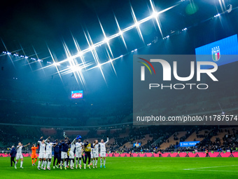 Players of France celebrate the victory at the end of the UEFA Nations League 2024/25 League A Group 2 match between Italy and France at Sta...