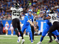 DETROIT,MICHIGAN-NOVEMBER17:  Quarterback Jared Goff (16) of the Detroit Lions passes the ball during a game between the Detroit Lions and t...