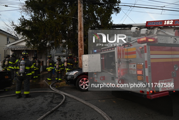 The FDNY responds to the scene in Queens Village, New York, United States, on November 17, 2024. One person is killed in a fire that affects...