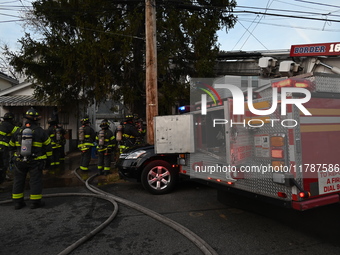 The FDNY responds to the scene in Queens Village, New York, United States, on November 17, 2024. One person is killed in a fire that affects...