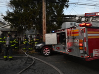 The FDNY responds to the scene in Queens Village, New York, United States, on November 17, 2024. One person is killed in a fire that affects...