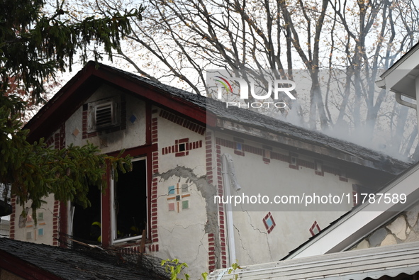 The FDNY responds to the scene in Queens Village, New York, United States, on November 17, 2024. One person is killed in a fire that affects...