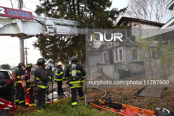 The FDNY responds to the scene in Queens Village, New York, United States, on November 17, 2024. One person is killed in a fire that affects...