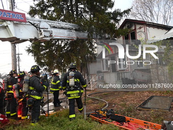 The FDNY responds to the scene in Queens Village, New York, United States, on November 17, 2024. One person is killed in a fire that affects...