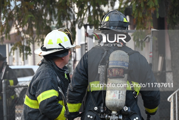 The FDNY responds to the scene in Queens Village, New York, United States, on November 17, 2024. One person is killed in a fire that affects...