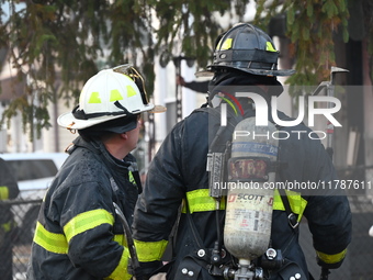 The FDNY responds to the scene in Queens Village, New York, United States, on November 17, 2024. One person is killed in a fire that affects...