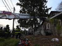 The FDNY responds to the scene in Queens Village, New York, United States, on November 17, 2024. One person is killed in a fire that affects...