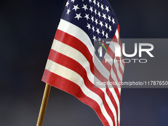 DETROIT,MICHIGAN-NOVEMBER17:  An American flag is displayed at the sidelines during a Salute to Service game  between the Detroit Lions and...