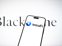 The Blackstone and IntraFi logos are seen in this illustration photo taken in Warsaw, Poland on 17 November, 2024.Blackstone is one of sever...