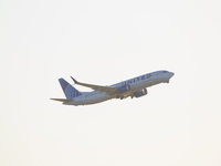 United Airlines Boeing 737 MAX 8 aircraft spotted departing from LaGuardia Airport in New York City during take off and flying phase in the...