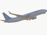 United Airlines Boeing 737 MAX 8 aircraft spotted departing from LaGuardia Airport in New York City during take off and flying phase in the...