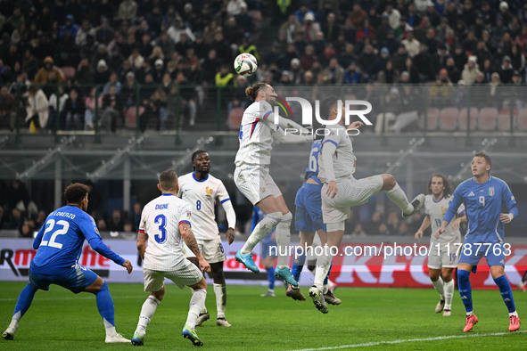 Adrien Rabiot of France plays during the Group A2 - UEFA Nations League 2024 match between Italy and France at Giuseppe Meazza San Siro Stad...