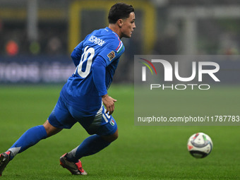 Giacomo Raspadori of Italy participates in the Group A2 - UEFA Nations League 2024 match between Italy and France in Milan, Italy, on Novemb...