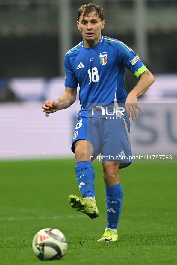 Nicolo Barella of Italy plays during the Group A2 - UEFA Nations League 2024 match between Italy and France at Giuseppe Meazza San Siro Stad...