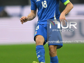 Nicolo Barella of Italy plays during the Group A2 - UEFA Nations League 2024 match between Italy and France at Giuseppe Meazza San Siro Stad...