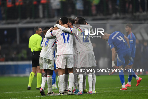 France players celebrate victory during the Group A2 - UEFA Nations League 2024 match between Italy and France in Milan, Italy, on November...