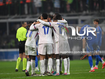 France players celebrate victory during the Group A2 - UEFA Nations League 2024 match between Italy and France in Milan, Italy, on November...