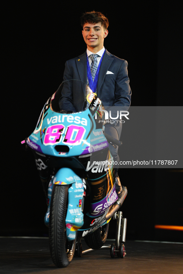 David Alonso (80) of Colombia and CFMoto Gaviota Aspar Team during the MotoGP Awards after race of the Motul Solidarity Grand Prix of Barcel...