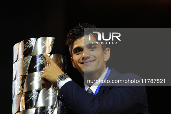 Jorge Martin (89) of Spain and Prima Pramac Racing Ducati during the MotoGP Awards after race of the Motul Solidarity Grand Prix of Barcelon...