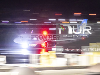 Frontier Airlines Airbus A320neo passenger aircraft spotted on accelerating on the runway for take off at Ronald Reagan Washington National...