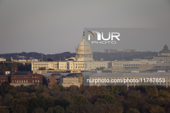 Close up of the US Capitol the seat of the United States Congress with the United States Senate and the US House of Representatives. 
Panora...