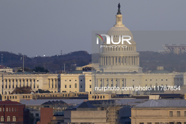 Close up of the US Capitol the seat of the United States Congress with the United States Senate and the US House of Representatives. 
Panora...