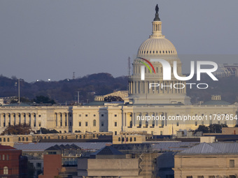 Close up of the US Capitol the seat of the United States Congress with the United States Senate and the US House of Representatives. 
Panora...