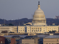 Close up of the US Capitol the seat of the United States Congress with the United States Senate and the US House of Representatives. 
Panora...