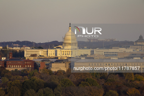 Close up of the US Capitol the seat of the United States Congress with the United States Senate and the US House of Representatives. 
Panora...