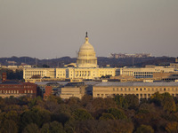 Close up of the US Capitol the seat of the United States Congress with the United States Senate and the US House of Representatives. 
Panora...