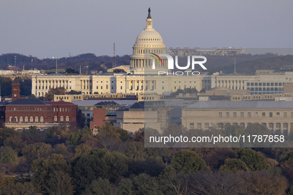 Close up of the US Capitol the seat of the United States Congress with the United States Senate and the US House of Representatives. 
Panora...