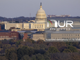 Close up of the US Capitol the seat of the United States Congress with the United States Senate and the US House of Representatives. 
Panora...