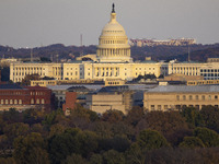 Close up of the US Capitol the seat of the United States Congress with the United States Senate and the US House of Representatives. 
Panora...