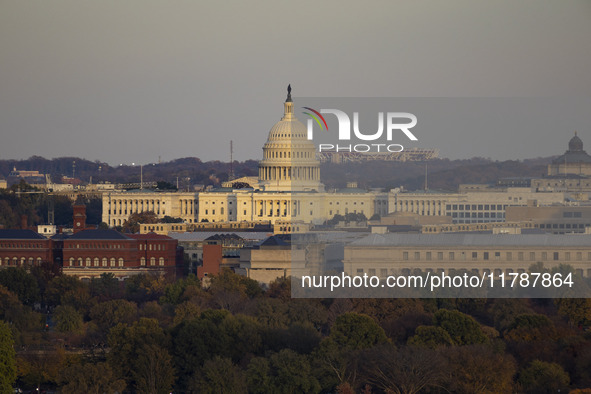 Close up of the US Capitol the seat of the United States Congress with the United States Senate and the US House of Representatives. 
Panora...