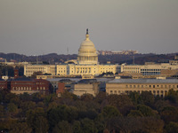 Close up of the US Capitol the seat of the United States Congress with the United States Senate and the US House of Representatives. 
Panora...