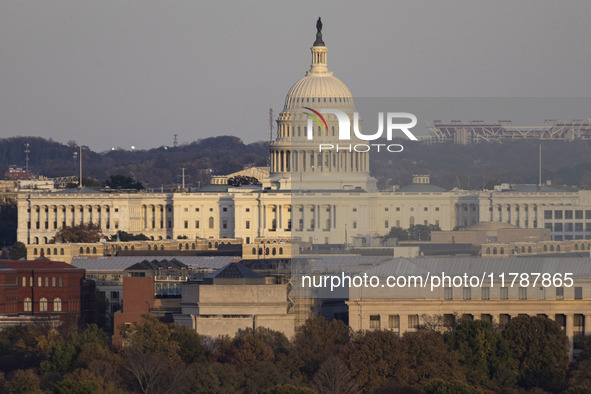 Close up of the US Capitol the seat of the United States Congress with the United States Senate and the US House of Representatives. 
Panora...