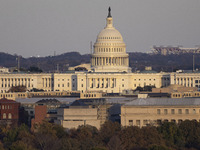 Close up of the US Capitol the seat of the United States Congress with the United States Senate and the US House of Representatives. 
Panora...