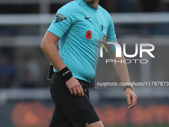 Match referee Jamie O'Connor officiates during the Vanarama National League match between Hartlepool United and Eastleigh at Victoria Park i...