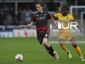 Daniel Dodds of Hartlepool United competes with Angel Waruih of Eastleigh during the Vanarama National League match between Hartlepool Unite...