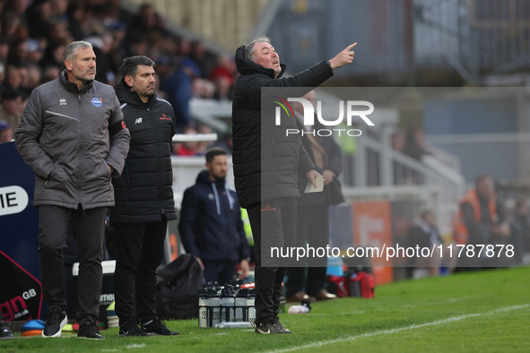 Jason Bristow is Eastleigh's first team coach during the Vanarama National League match between Hartlepool United and Eastleigh at Victoria...