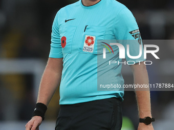 Match referee Jamie O'Connor officiates during the Vanarama National League match between Hartlepool United and Eastleigh at Victoria Park i...