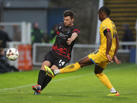 Nathan Sheron of Hartlepool United competes with Angel Waruih of Eastleigh during the Vanarama National League match between Hartlepool Unit...