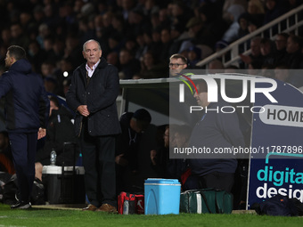 Hartlepool United manager Lennie Lawrence is present during the Vanarama National League match between Hartlepool United and Eastleigh at Vi...