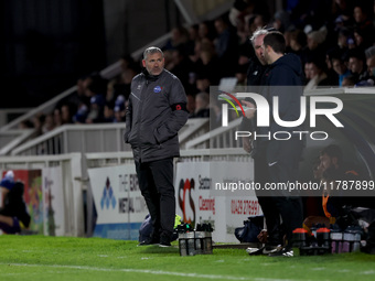 Eastleigh manager Kelvin Davis is present during the Vanarama National League match between Hartlepool United and Eastleigh at Victoria Park...