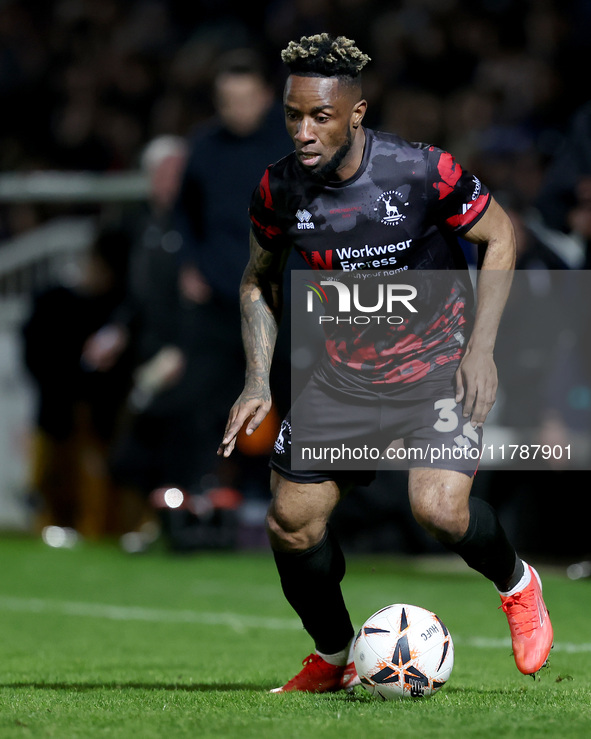 Kazenga LuaLua of Hartlepool United plays during the Vanarama National League match between Hartlepool United and Eastleigh at Victoria Park...