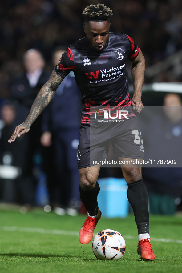 Kazenga LuaLua of Hartlepool United plays during the Vanarama National League match between Hartlepool United and Eastleigh at Victoria Park...