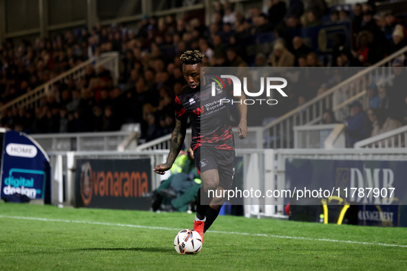 Kazenga LuaLua of Hartlepool United plays during the Vanarama National League match between Hartlepool United and Eastleigh at Victoria Park...