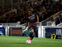 Kazenga LuaLua of Hartlepool United plays during the Vanarama National League match between Hartlepool United and Eastleigh at Victoria Park...