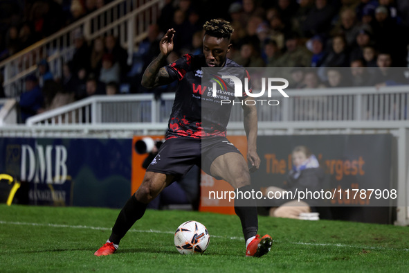 Kazenga LuaLua of Hartlepool United plays during the Vanarama National League match between Hartlepool United and Eastleigh at Victoria Park...